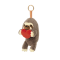 Product image shows Posture Pal Bag Charm, Sloth variant with a brown tag and gold circle clip. Sloth is light brown, dark brown and tan holding a red plush heart between its hands.