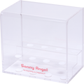 Sonny Angel Display Case; branded with Sonny Angel logo and slogan "He may bring you happiness?!". Clear acrylic case shows risers with spaces for minifigures
