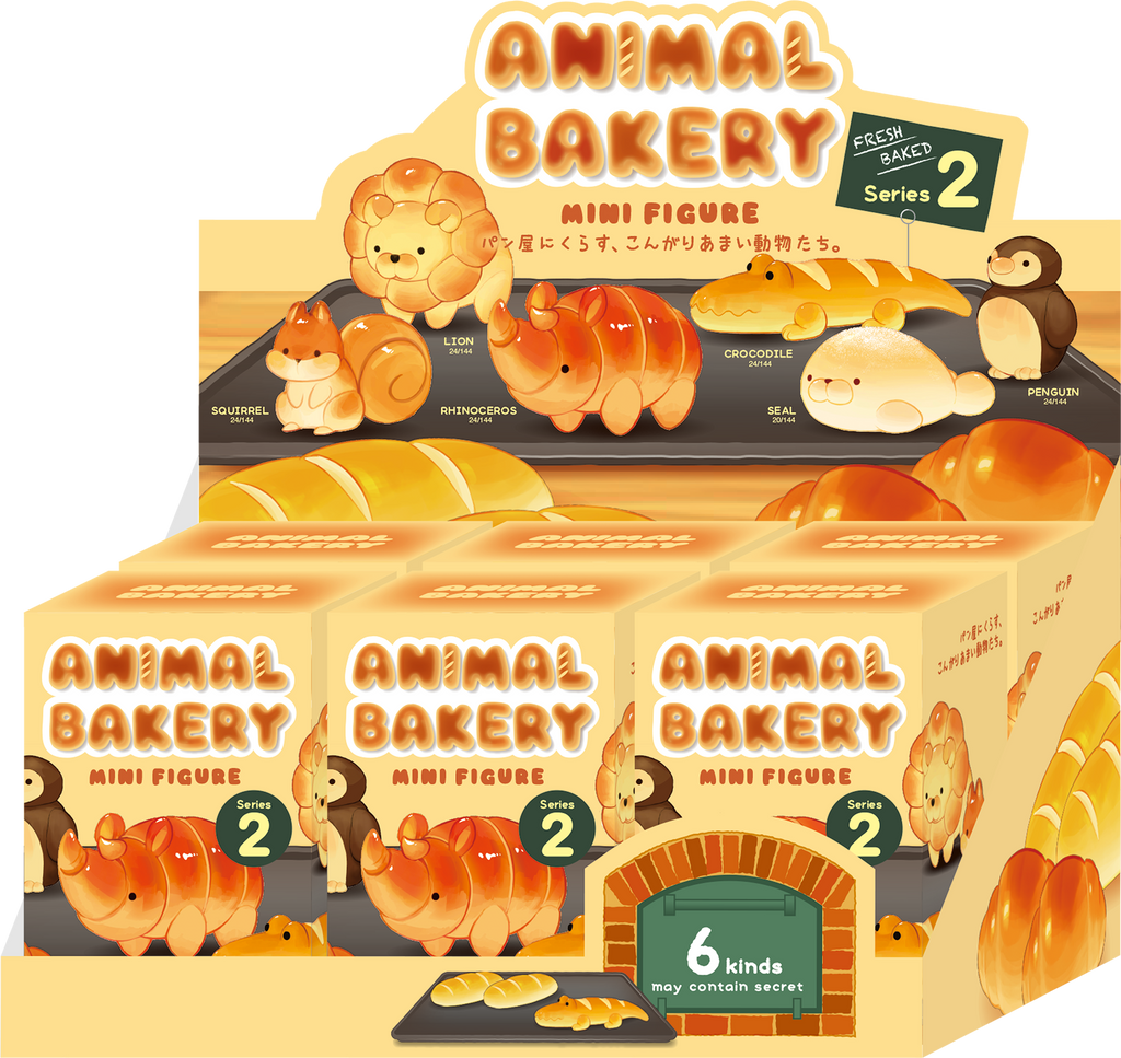 closeup render of the animal bakery 2 assortment box showing the pop display and six individual blind boxes 