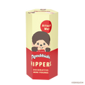 Monchhichi product packaging shows a yellow and red box depicting a Monchhichi HIPPER with text that includes "Attach me!" as well as "decorative mini figures" 