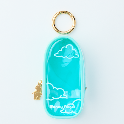 individual product image of my bestie case in blue. case is on a white background. case has white cloud design. 