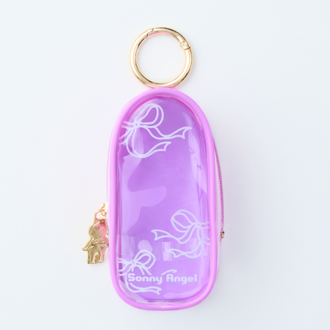 individual product image of sonny angel my bestie case in purple. case is on a white background. case features white ribbon design