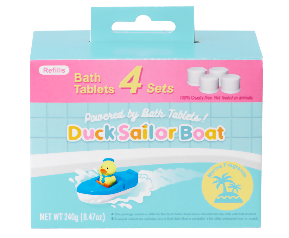 packaging image of duck sailor boat bath tablet refill four pack
