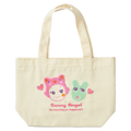 Transparent product image of the Kiss Kiss Tote with tufted embroidery of the Kiss Kiss Cat figure and Kiss Kiss Robby Angel