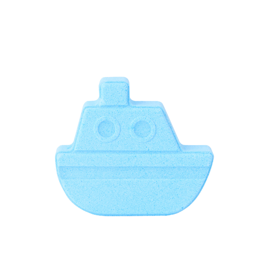 product closeup of rainbomb mini blue boat soda against a white backdrop