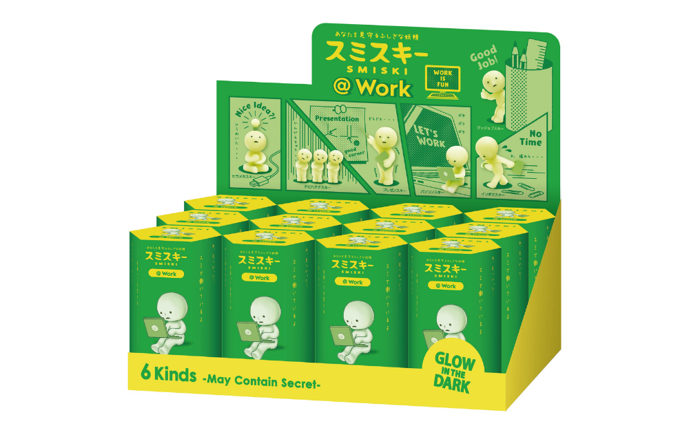 product packaging render of smiski work assortment box of 12
